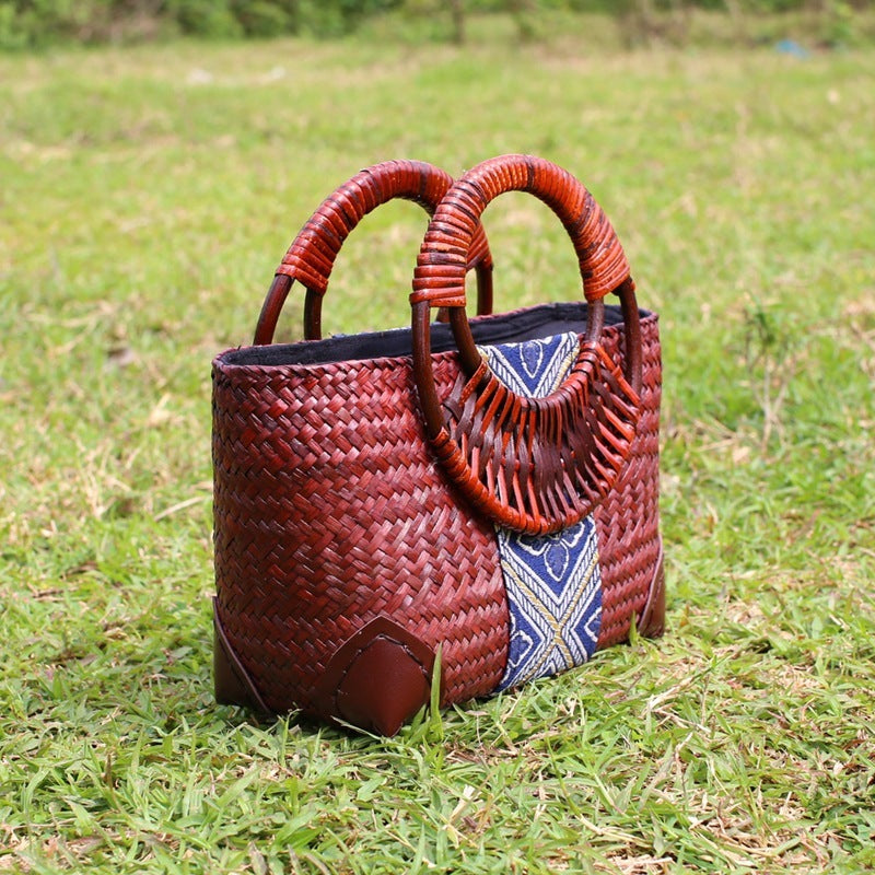 Vintage handmade straw handbag- The Salado Bag