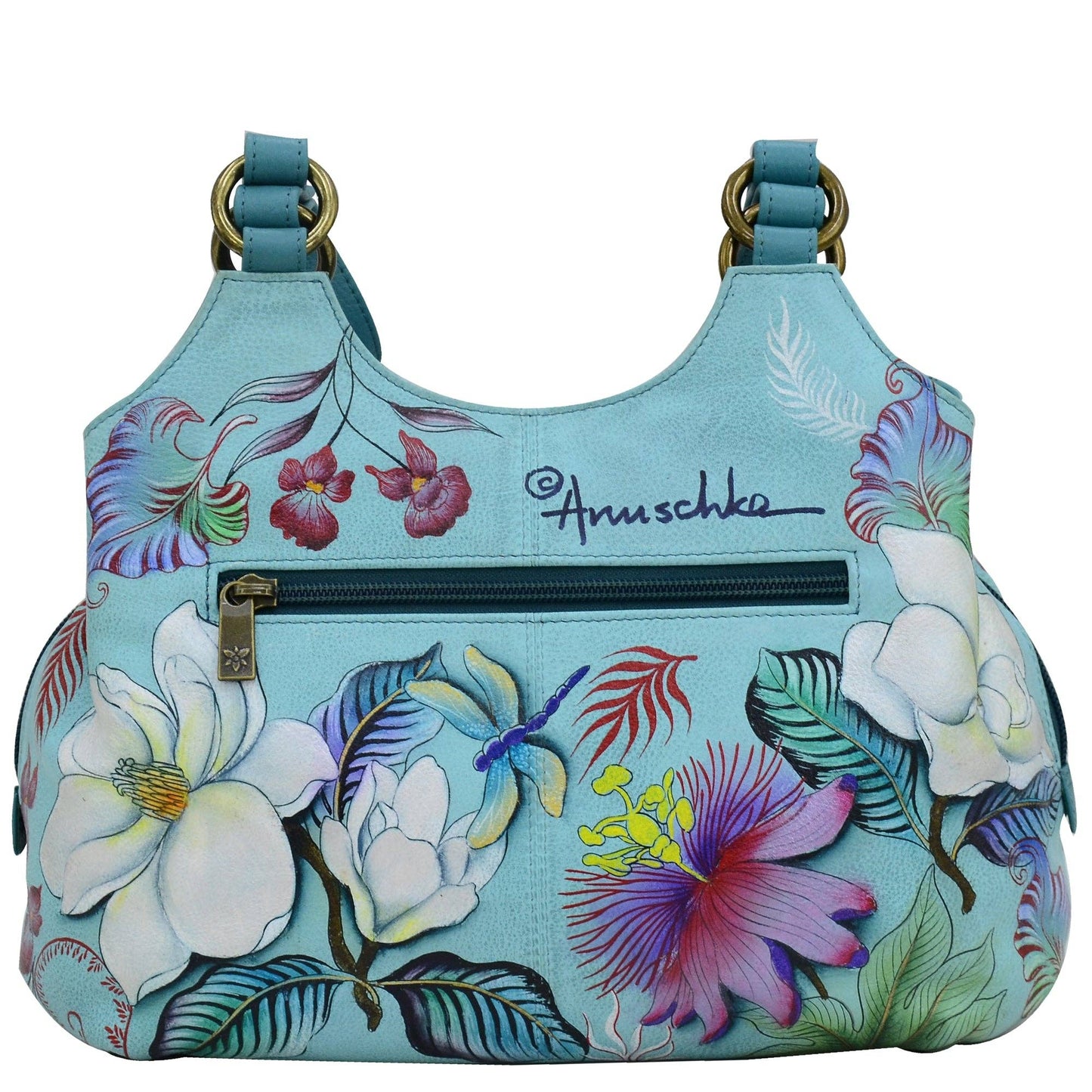 Anuschka Hand-Painted Leather Triple Compartment Satchel - 469- floral