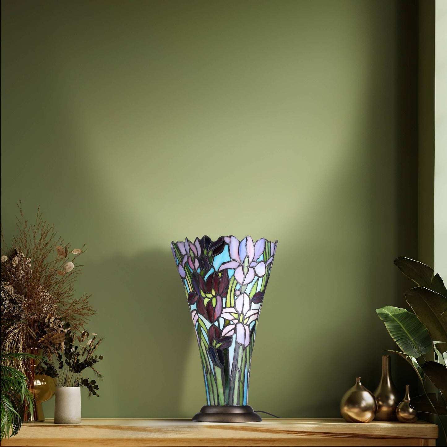 13.5"H Tiffany-Style Floral Vase Stained Glass Table Lamp