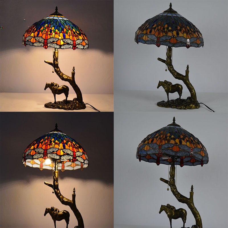 Stained Glass Table Lamp with Western Scene