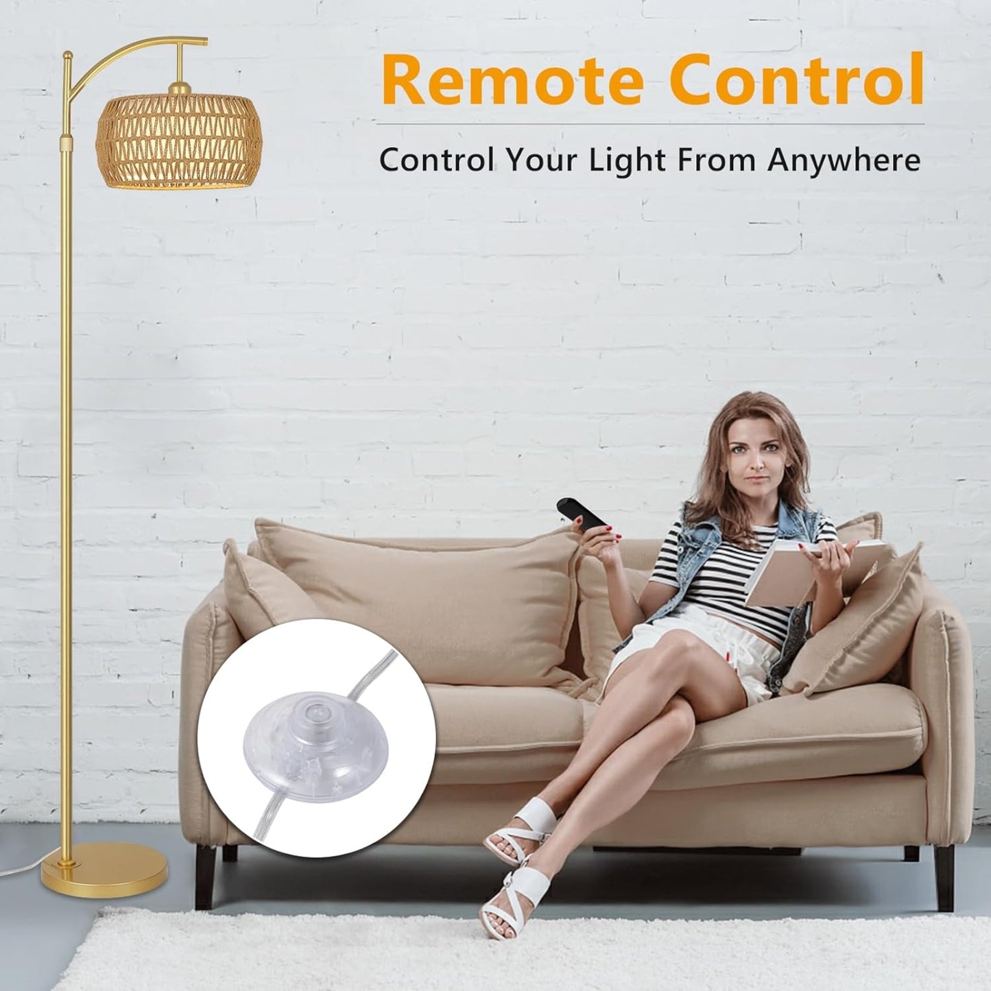 Floor Lamp With 3 Color Temperatures, LED Gold Floor Lamp With Remote & Stepless Dimmable Bulb,