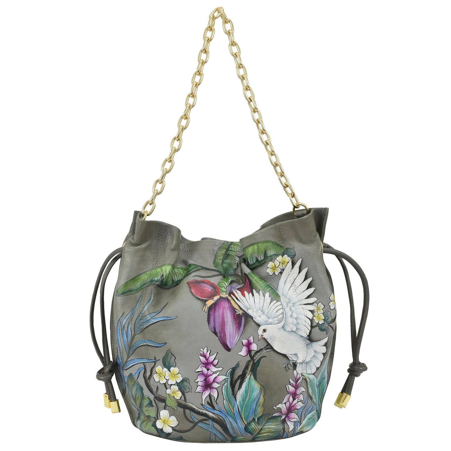 Anuschka Drawstring Bucket Bag - 723 with dove design
