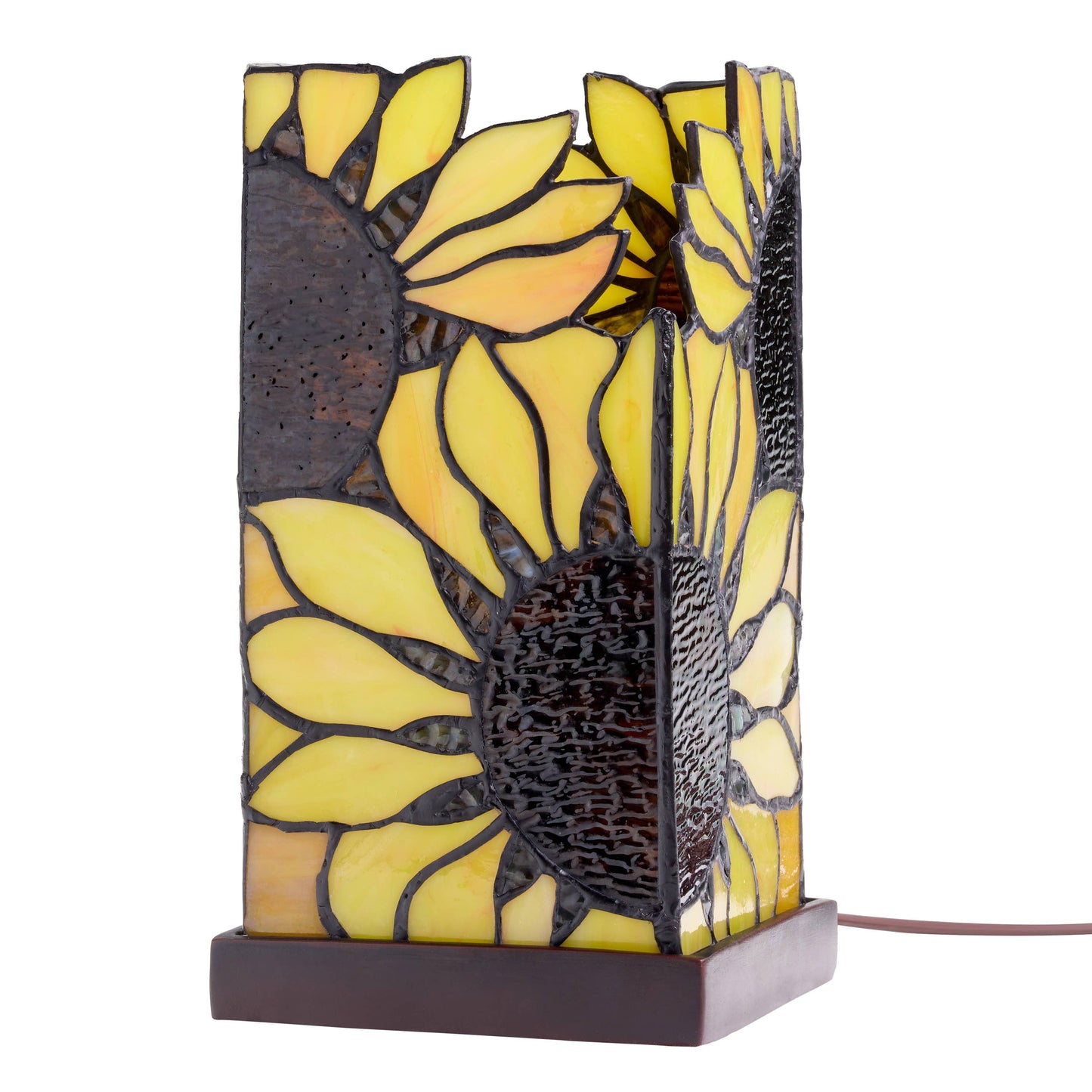 9.75"H Sunflower Rectangle Shade Hurricane stained glass  Accent Lamp