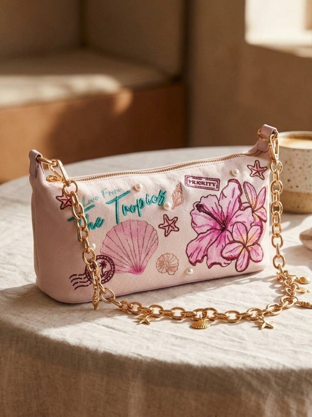 Tropical Charm Beaded Shoulder Bag