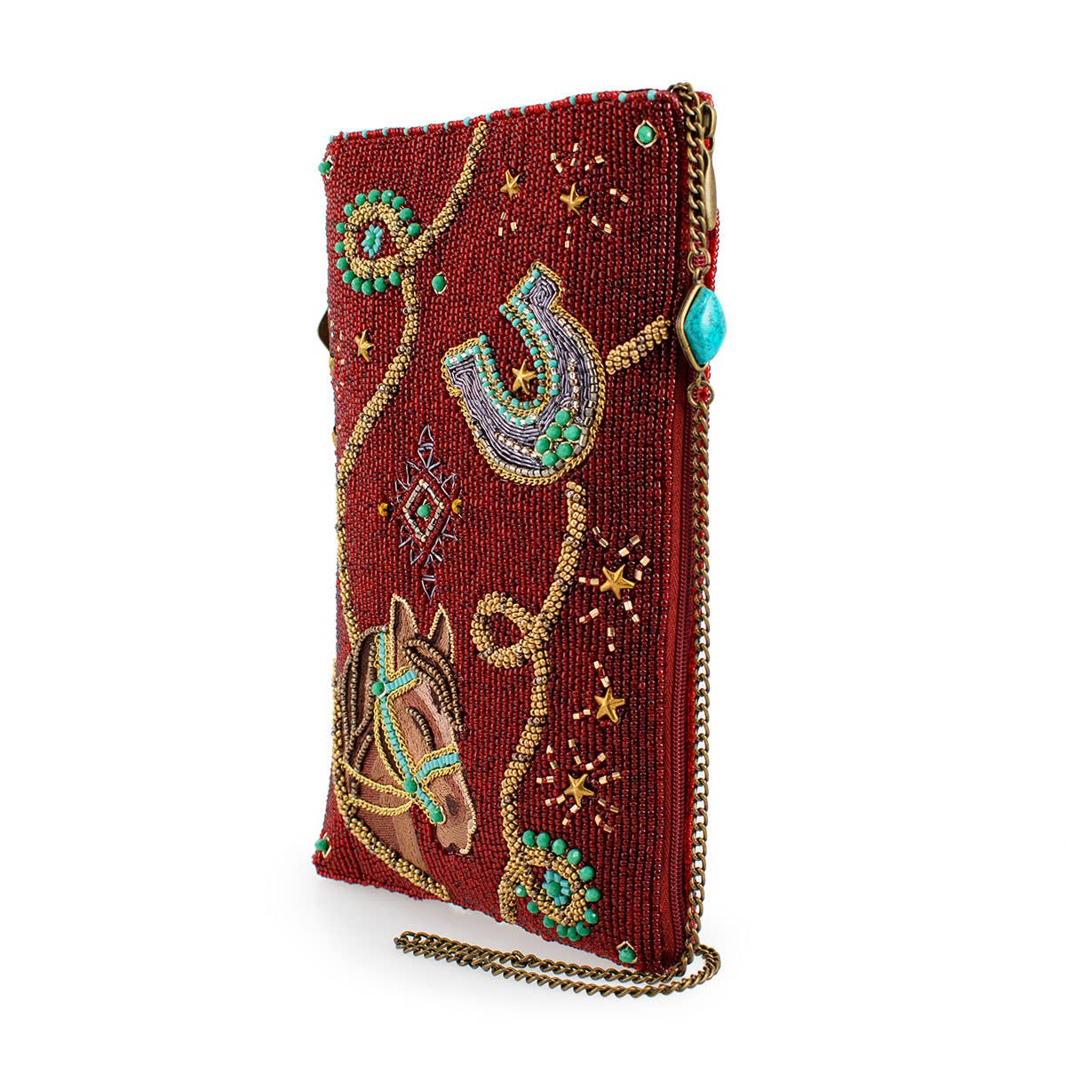 Mary Frances Saddle Up Burgundy Horse Western Mini Crossbody Handbag