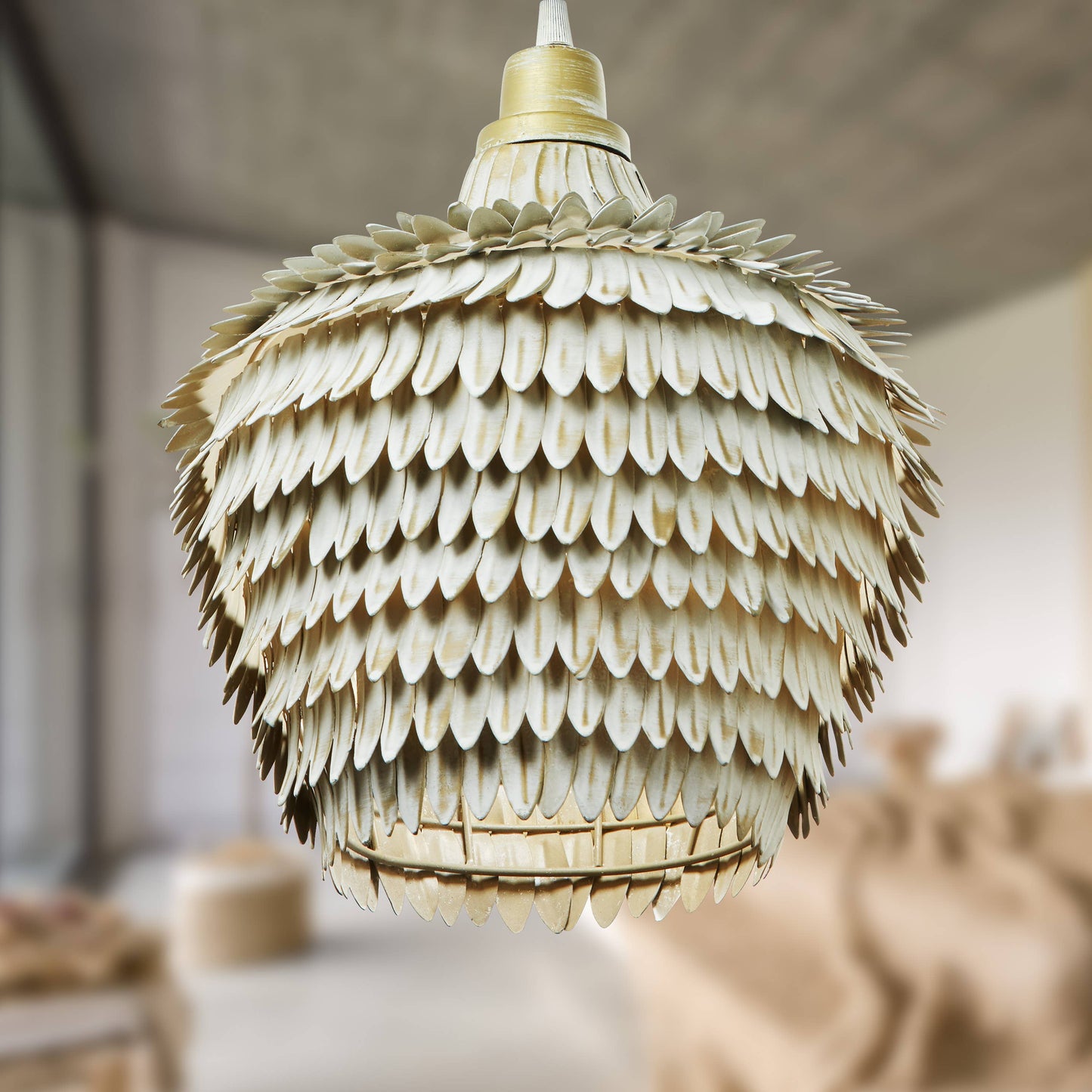 11.75"W 1-Light Moira White and Gold-Finish Metal Pendant