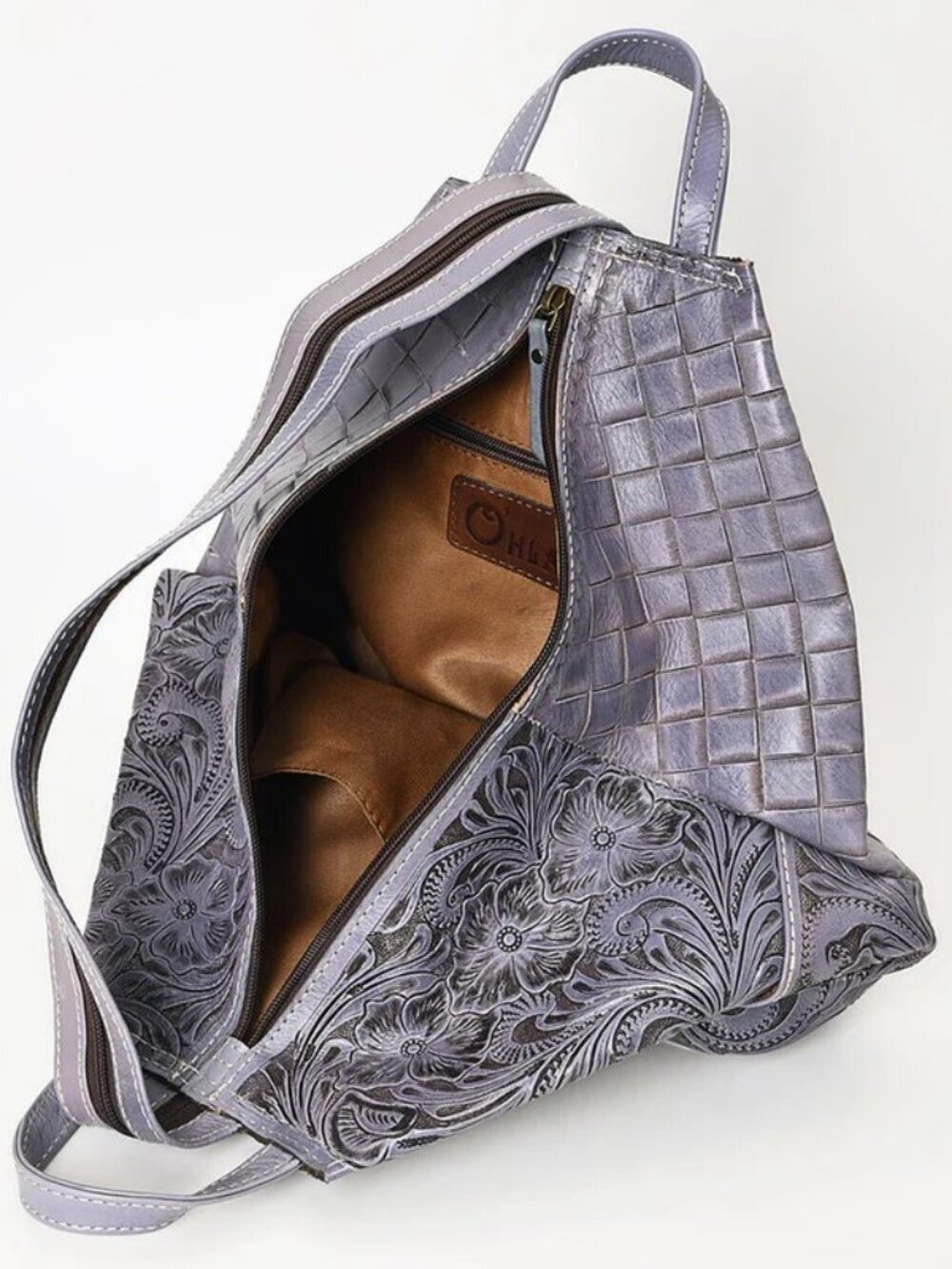 Lilac Embossed Floral Backpack Tote