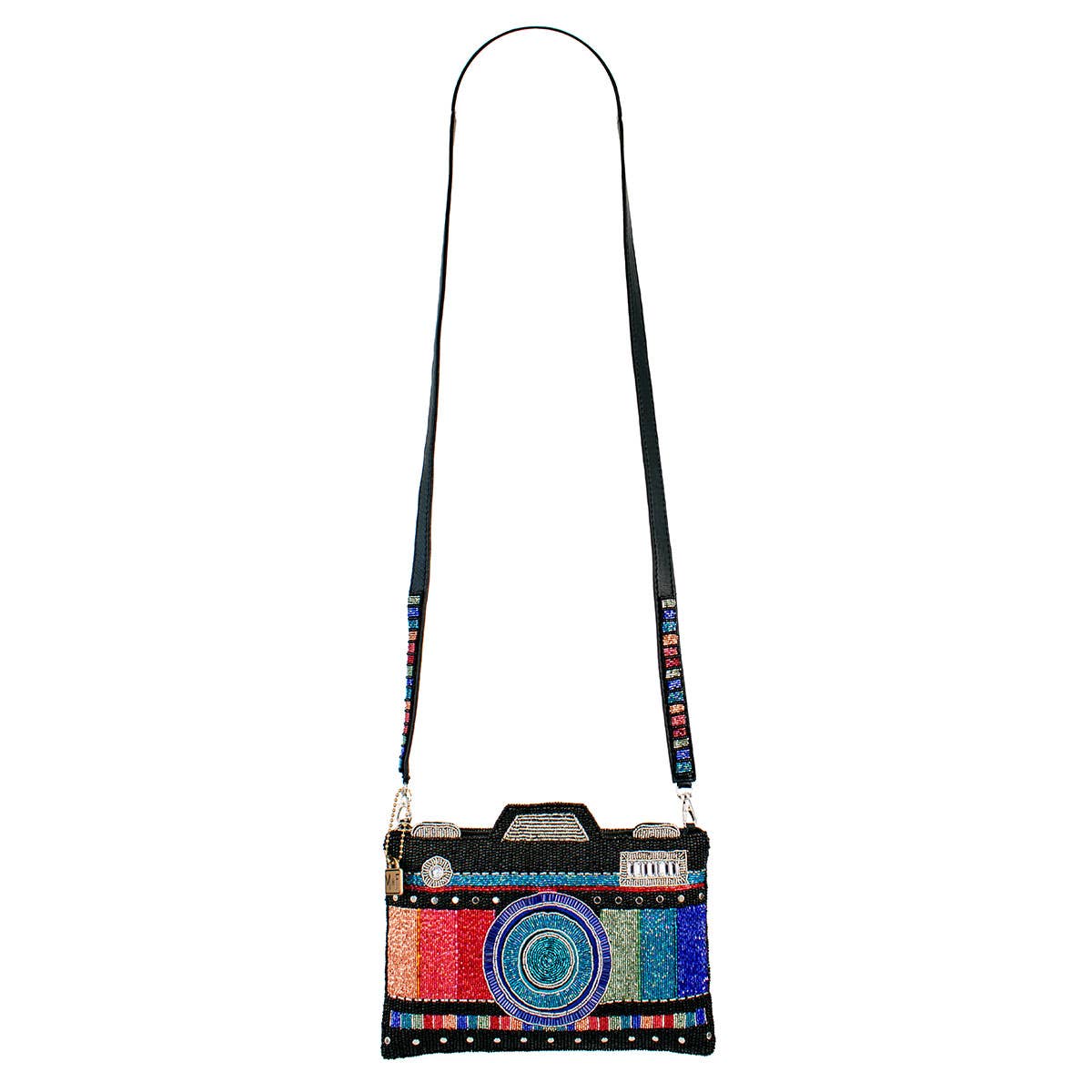 Color Fusion Rainbow Beaded Camera Mini Crossbody Handbag