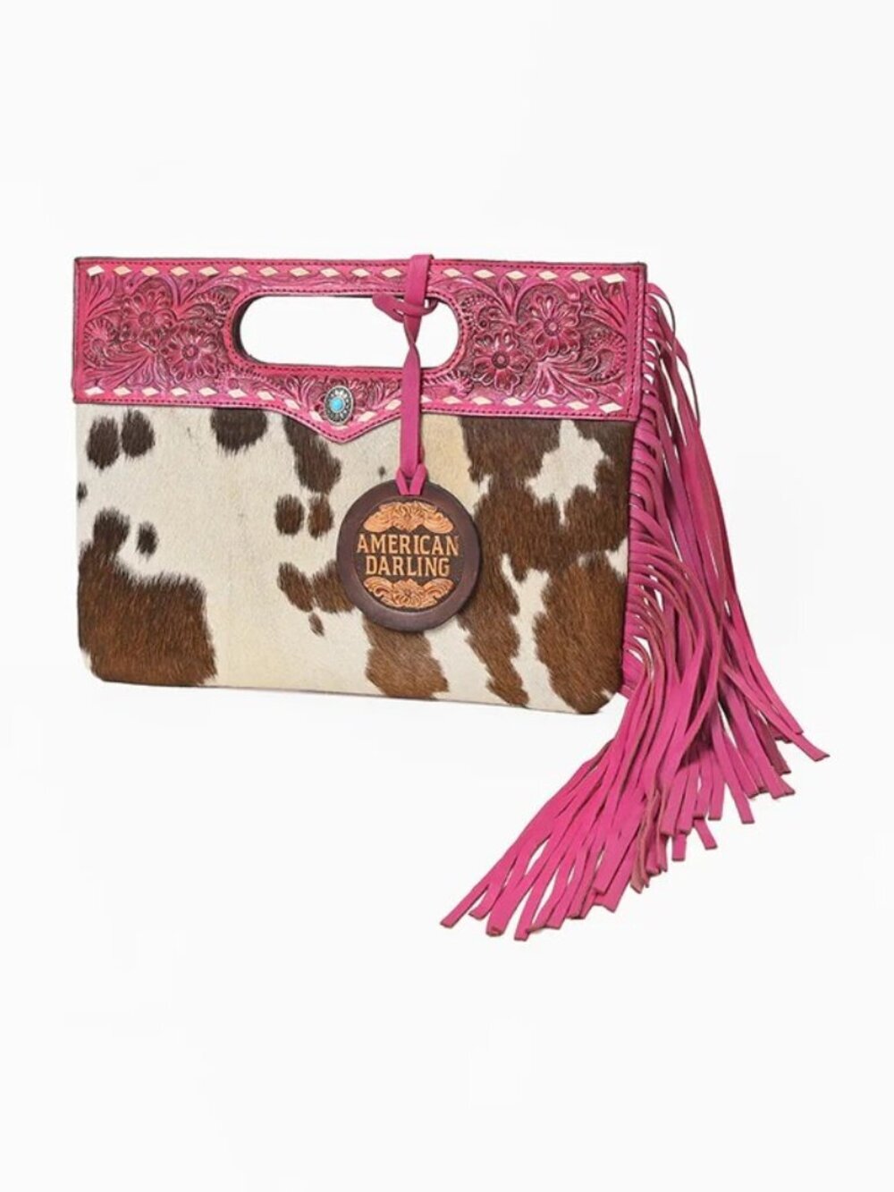 American Darling Pink Fringe Cowhide Clutch