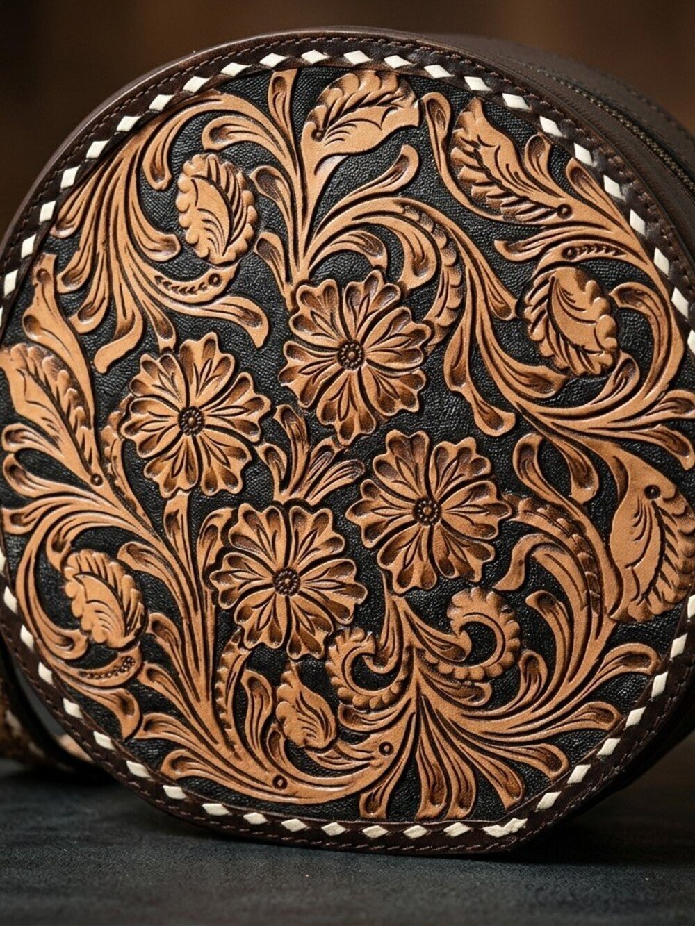 Boho Floral Tooled Leather Crossbody
