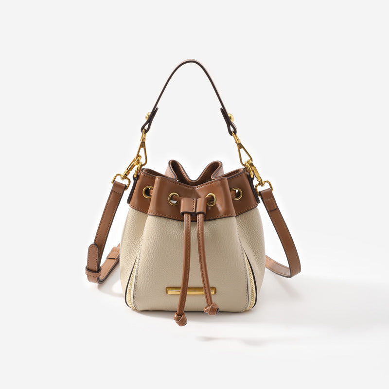 The posh Drawstring Bucket Bag Women's Leather Handbag