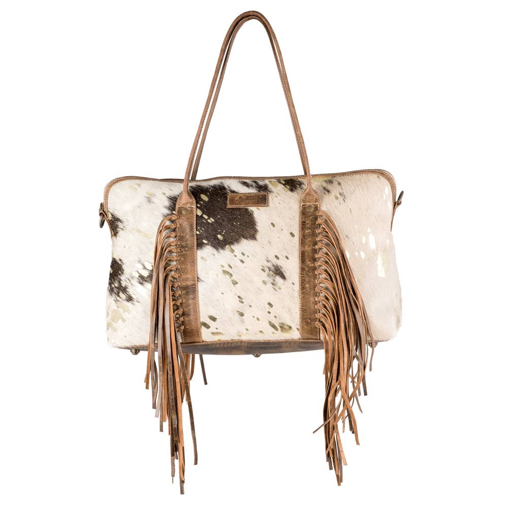 Full Grain Leather & Acid Wash Cowhide Mini Duffle multi white