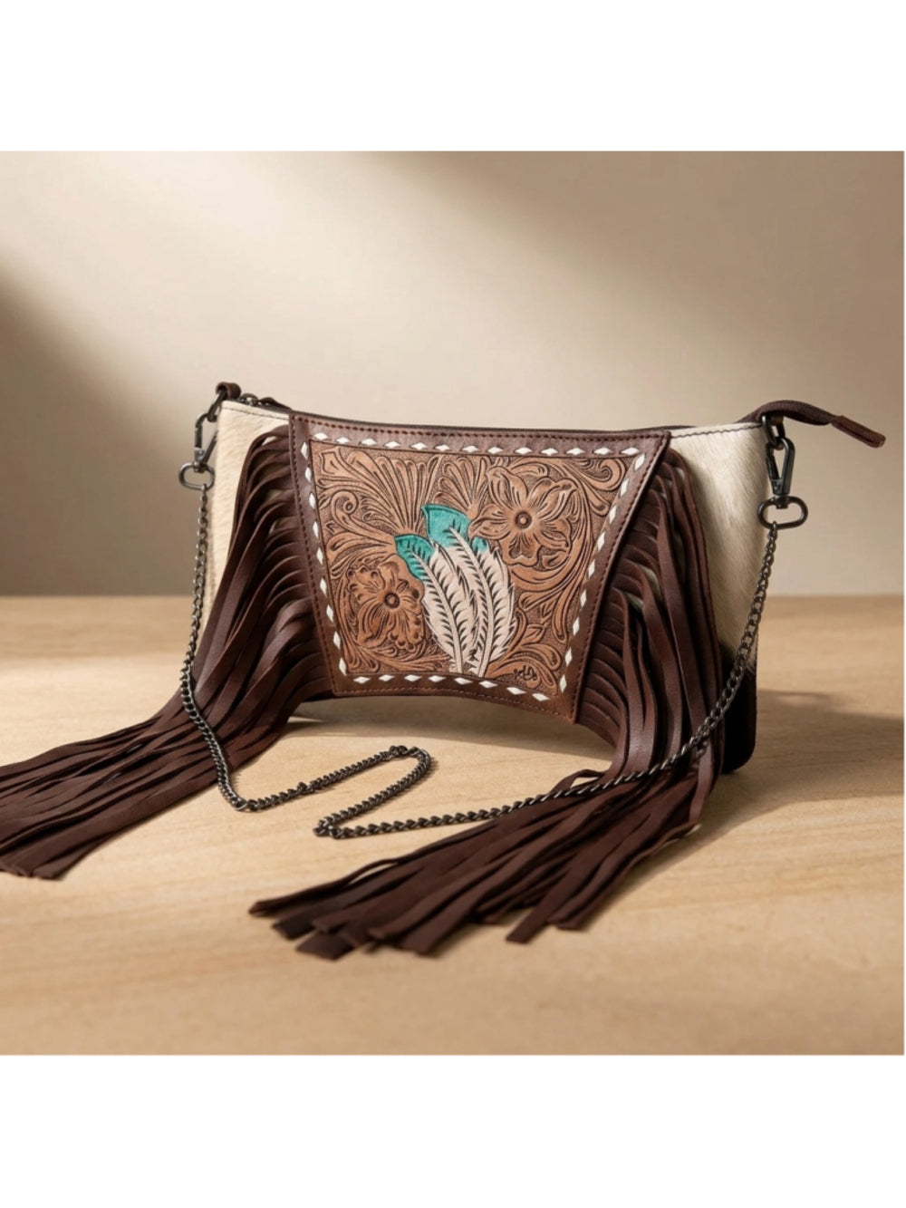 American Darling Feather Spirit Boho Western Fringe Crossbody Clutch