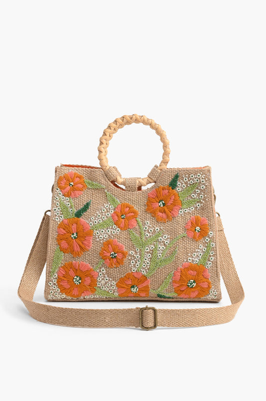 America & Beyond Floral Beaded Jute Shoulder bag