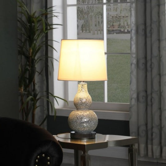19.5  In Mirror Glass Mosaic Silver Chrome Polyresin Table Lamp