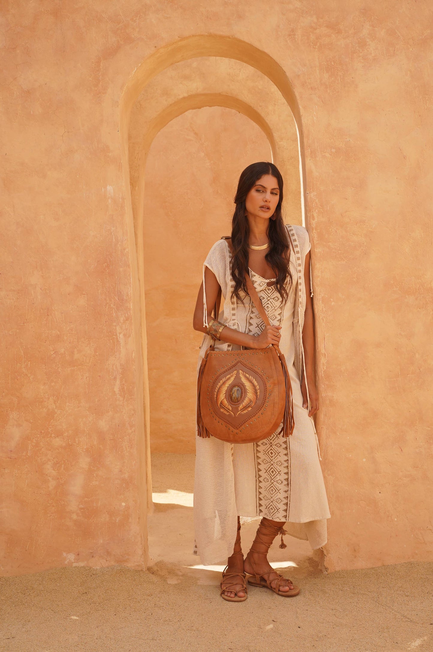 Angel Feather Pouch Bag Camel/Gold