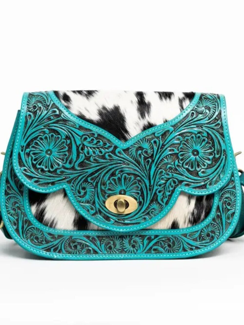 Turquoise Tooled Cowhide Crossbody