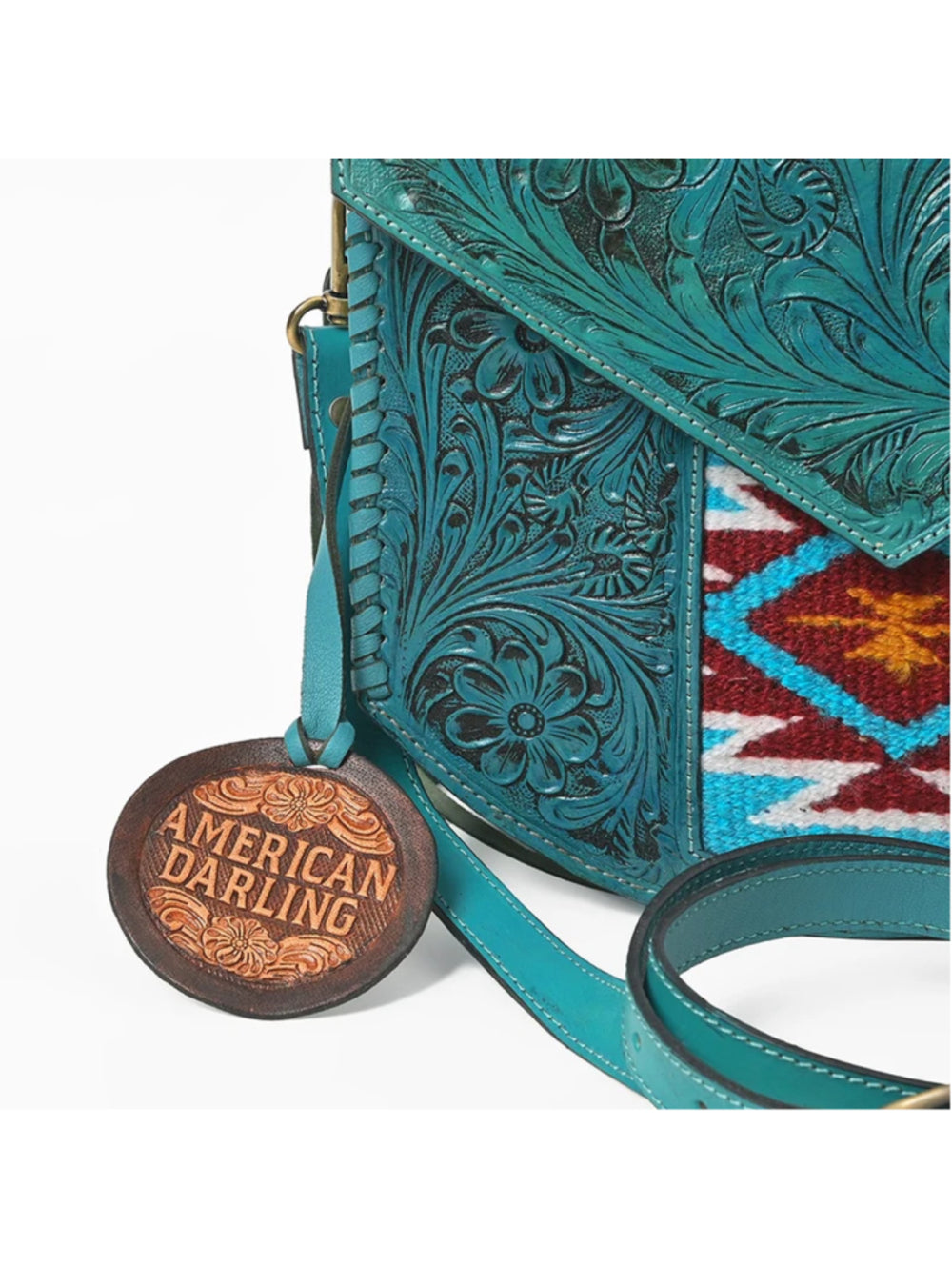American Darling Canyon Blues Tooled Western Leather Crossbody