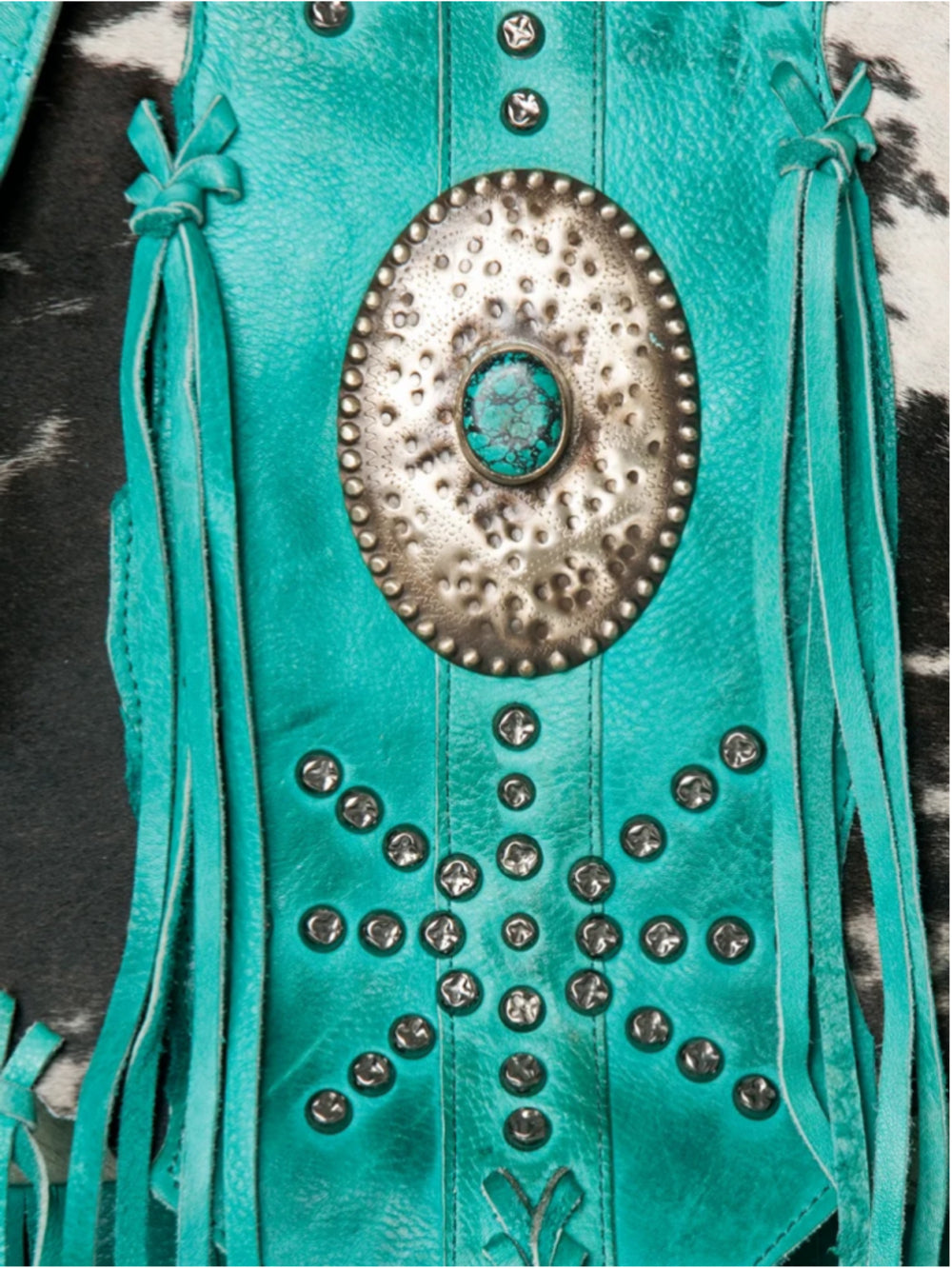 American Darling Turquoise Canyon Treasure Cowhide Fringe Crossbody