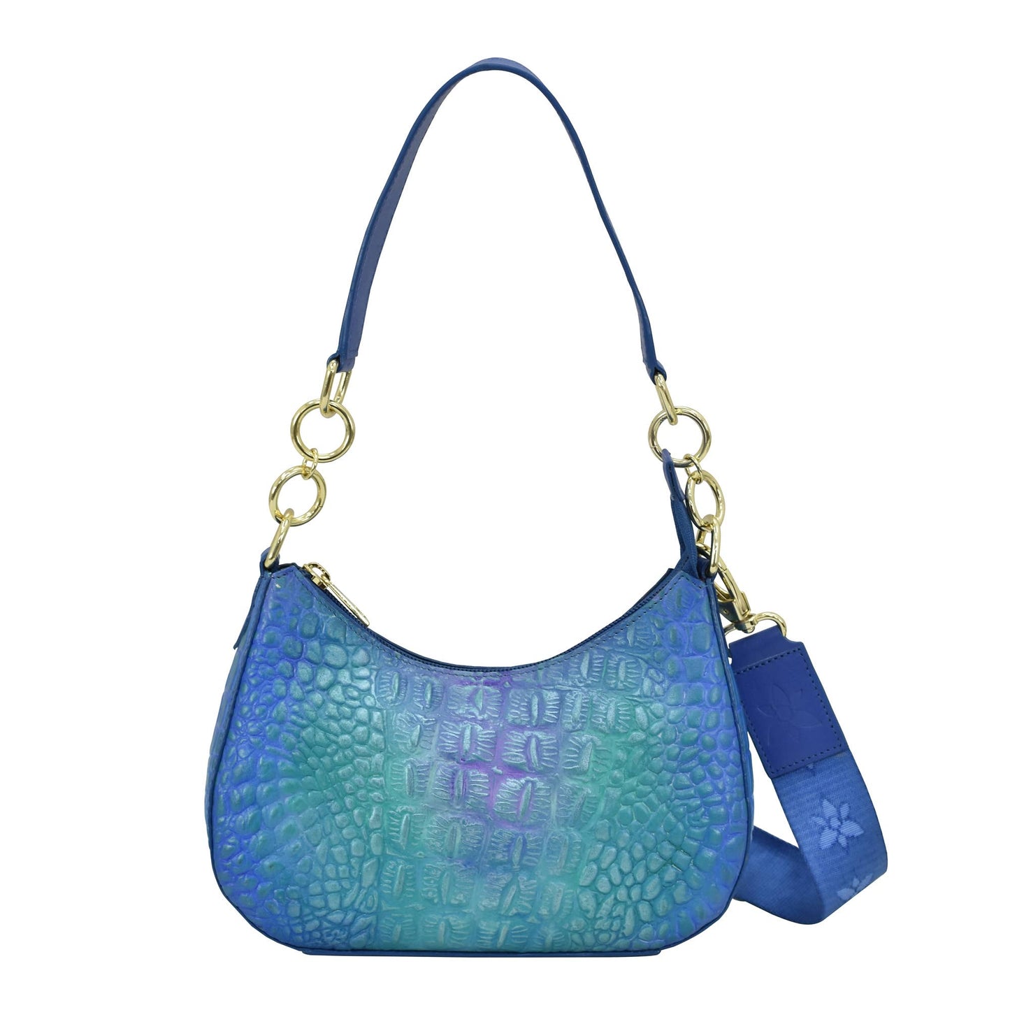 Anuschka Croc Embossed Leather Small Convertible Hobo - 701-teal