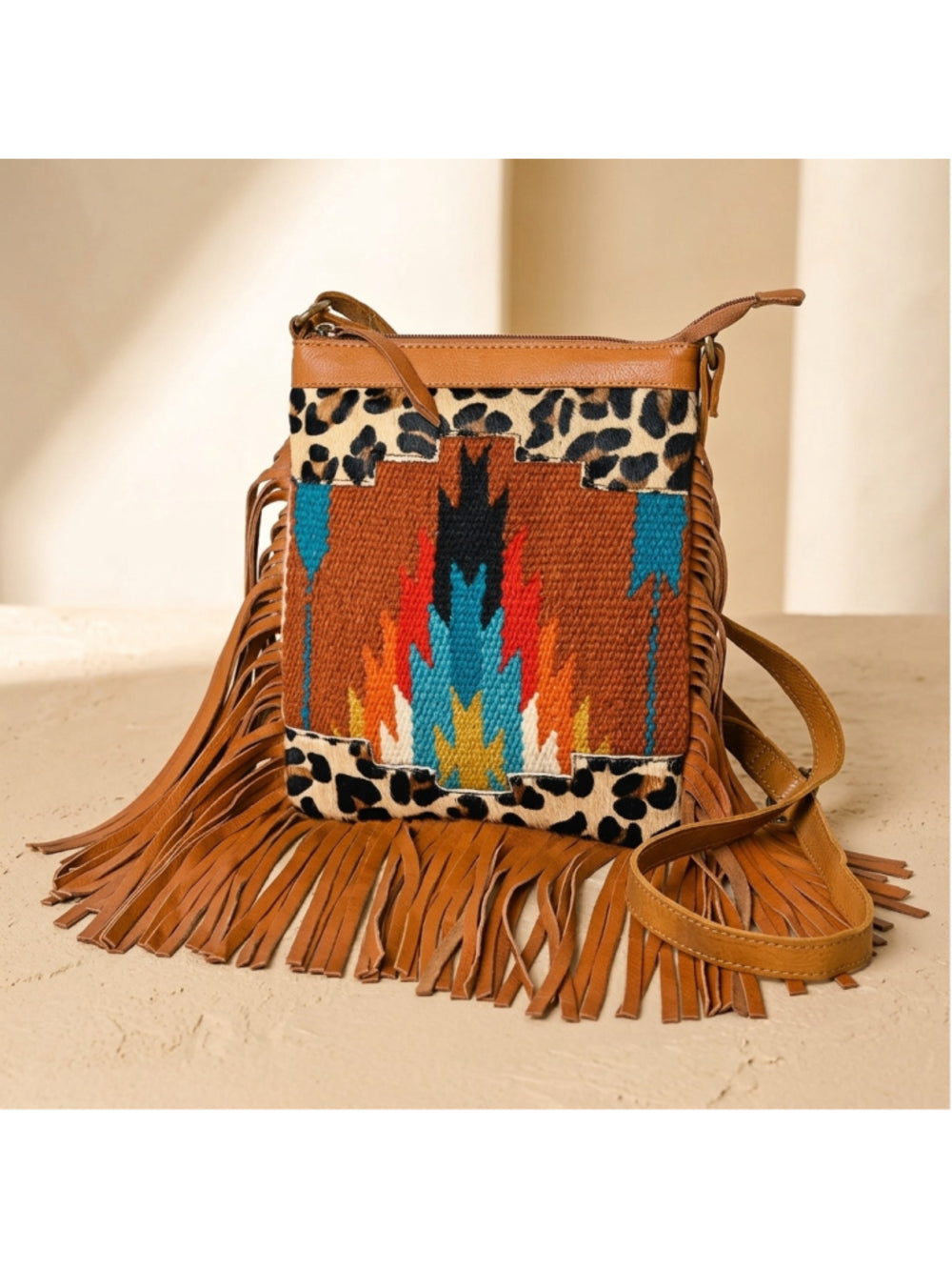 Ohlay by American Darling Wild Fire Cat Fringe Leopard Crossbody