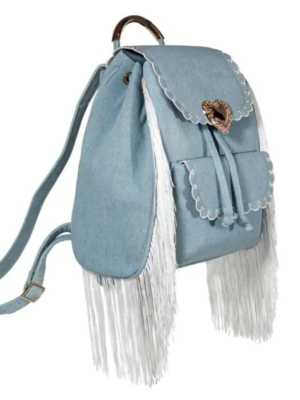 Seaside Sweetheart Fringe Backpack Denim