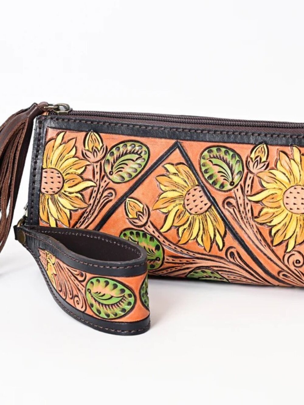 American Darling Boho Bloom Sunflower Embossed Wristlet