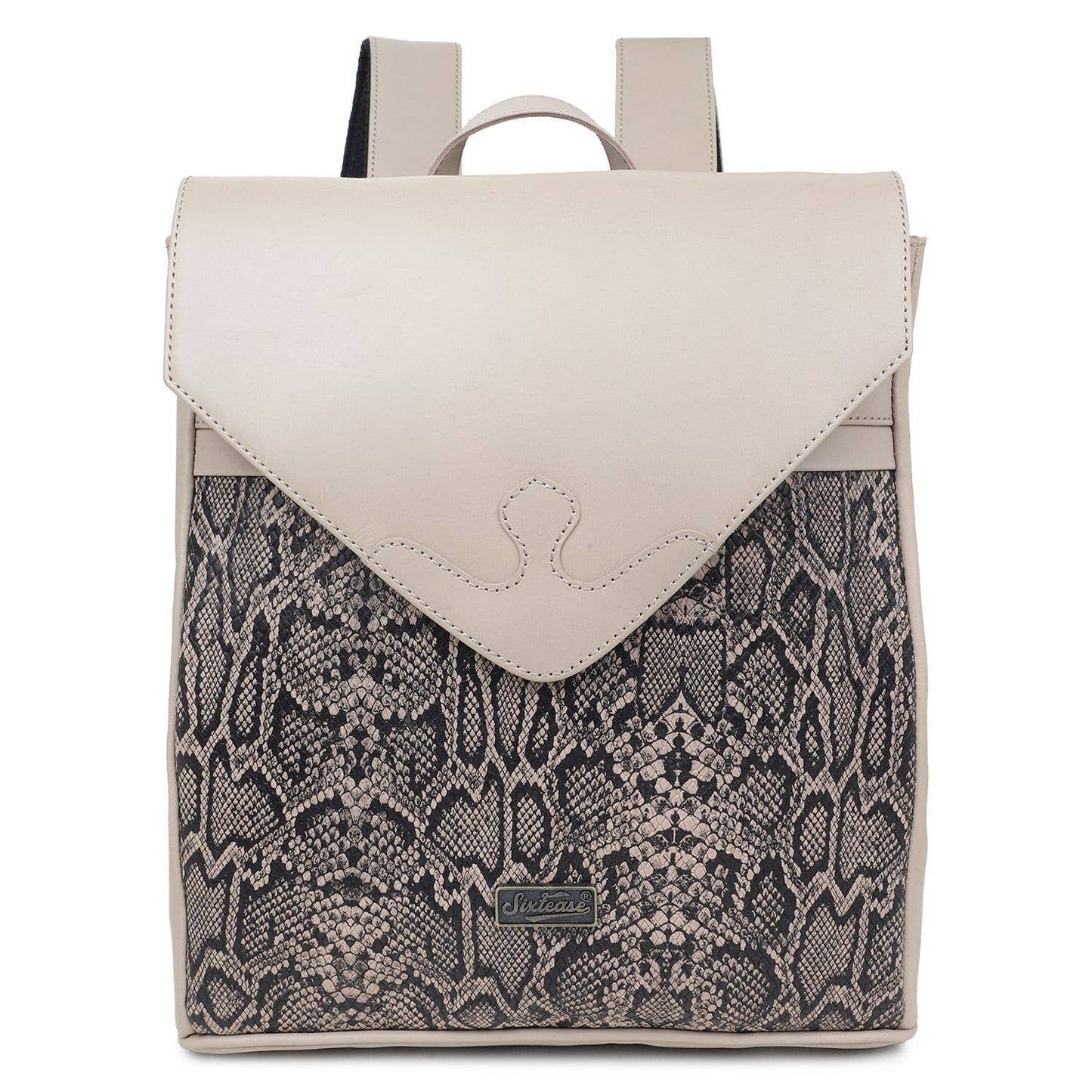 Leather Women's Backpack - Timberwolf Gray Python Print