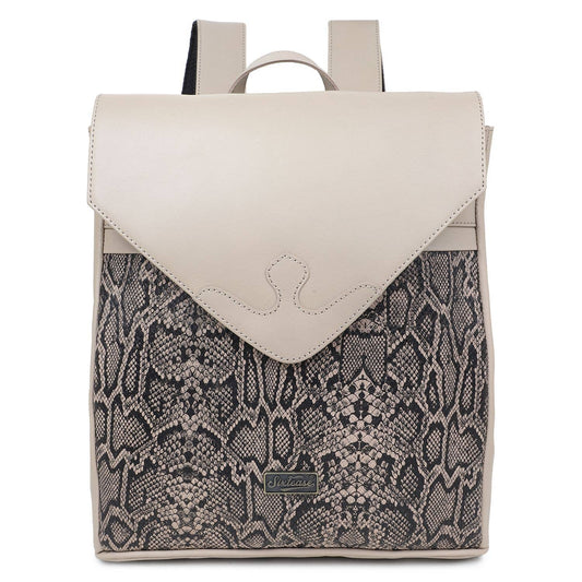 Leather Women's Backpack - Timberwolf Gray Python Print