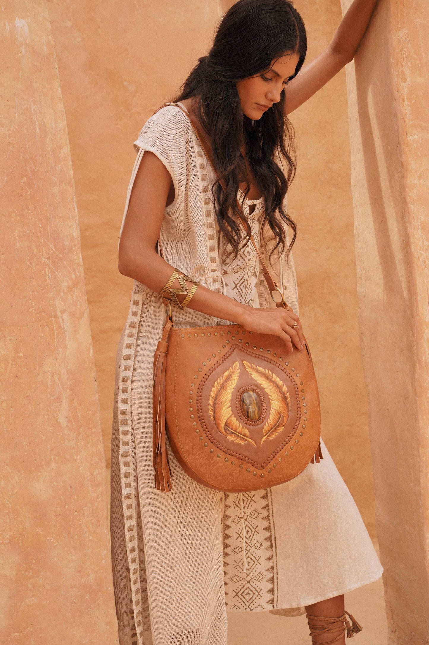 Angel Feather Pouch Bag Camel/Gold