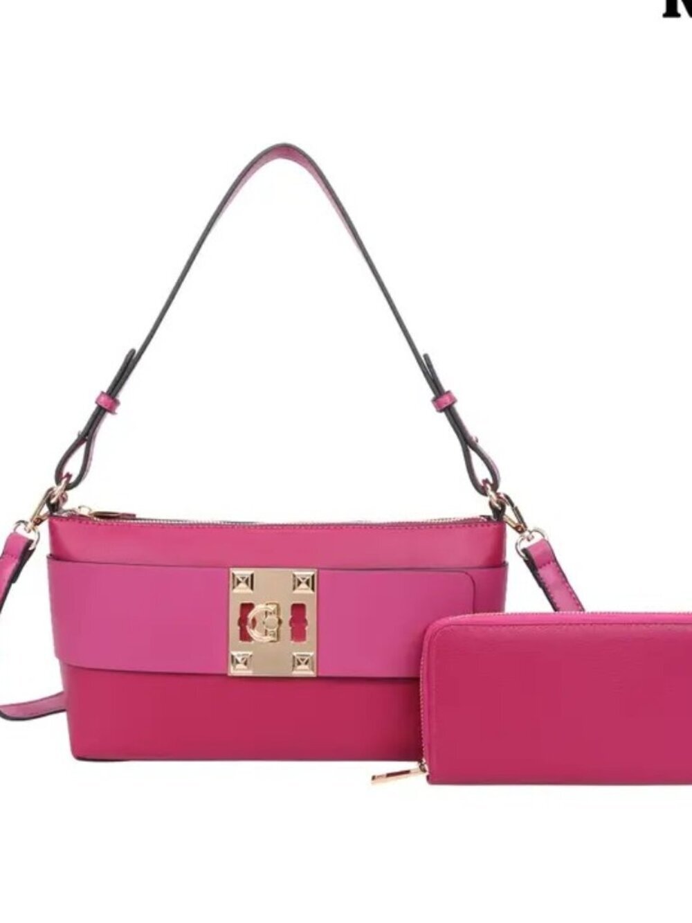 Pink Luxe Lock 2 in 1 Shoulder Bag Set