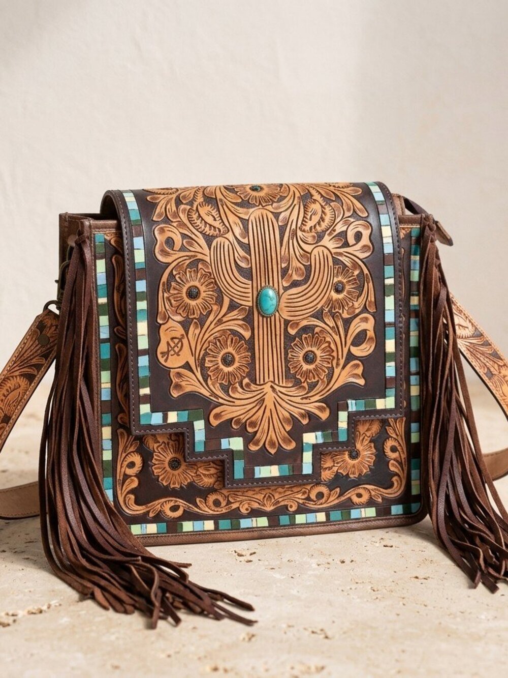 American Darling Turquoise Bloom Fringe Crossbody