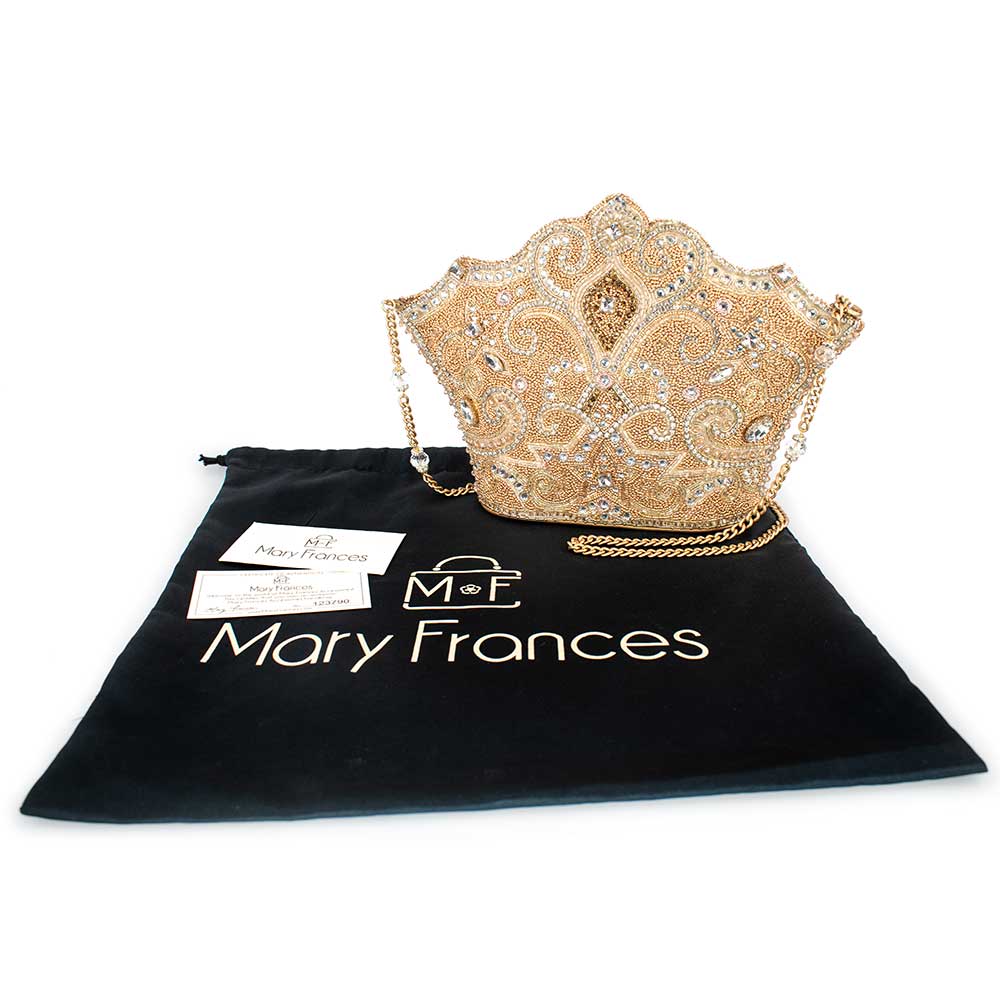 Mary Frances Golden Rule Beaded Crown Crossbody Clutch Handbag