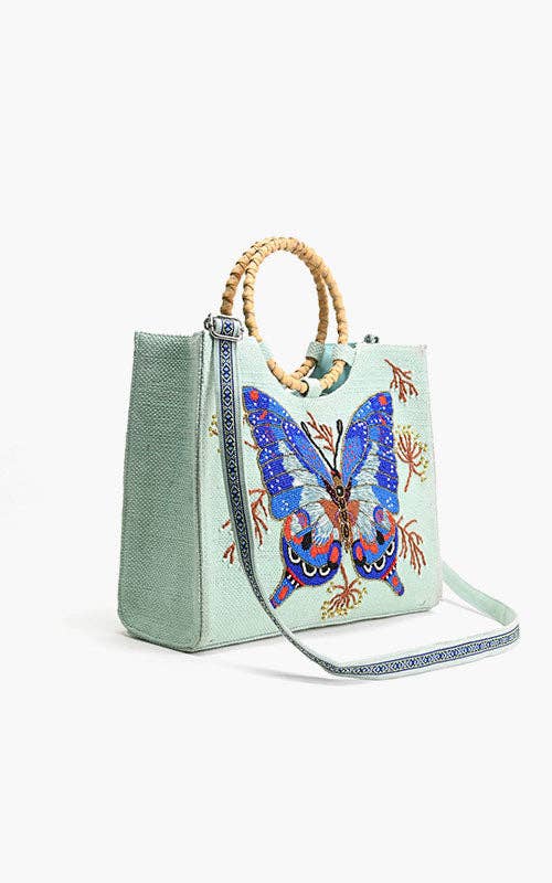 America & Beyond Periwinkle Blue Butterfly Tote