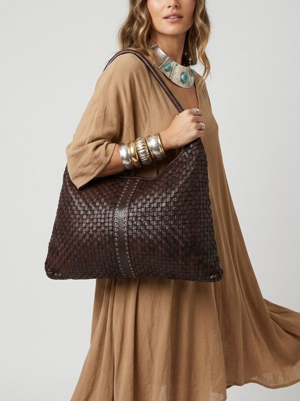 Beth Dutton Style Artisan Woven Leather Hobo Bag