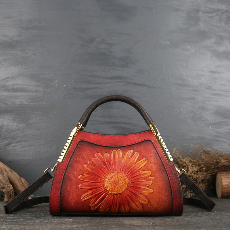 "The sunflower" Leather embossed Messenger Bag