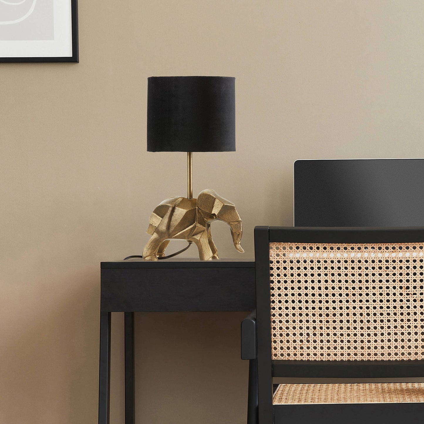 15.5''H Black Shade with Novelty Elephant Base Table Lamp