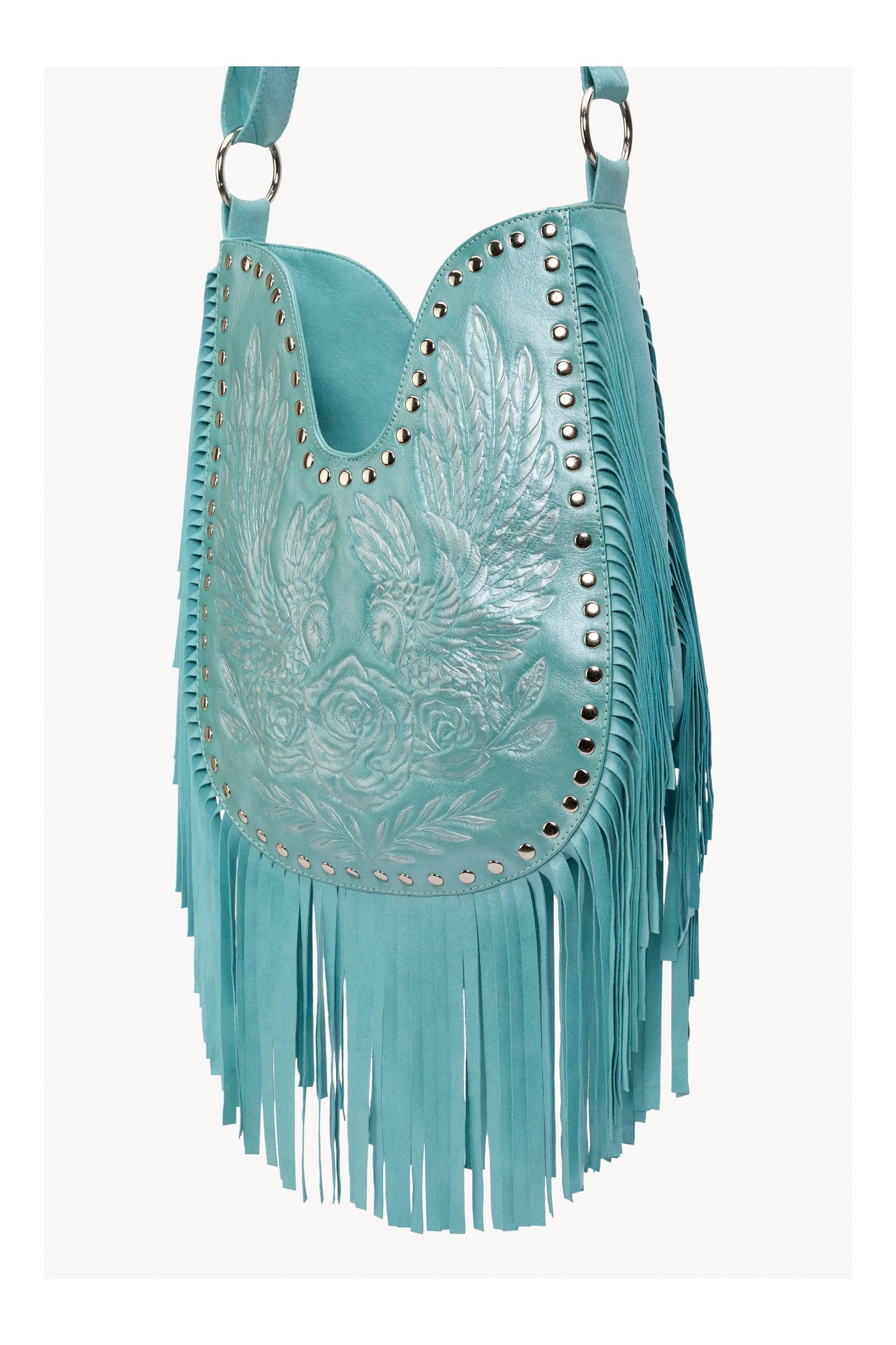 Owl Rose Fringe Bag Pale Blue/Silver