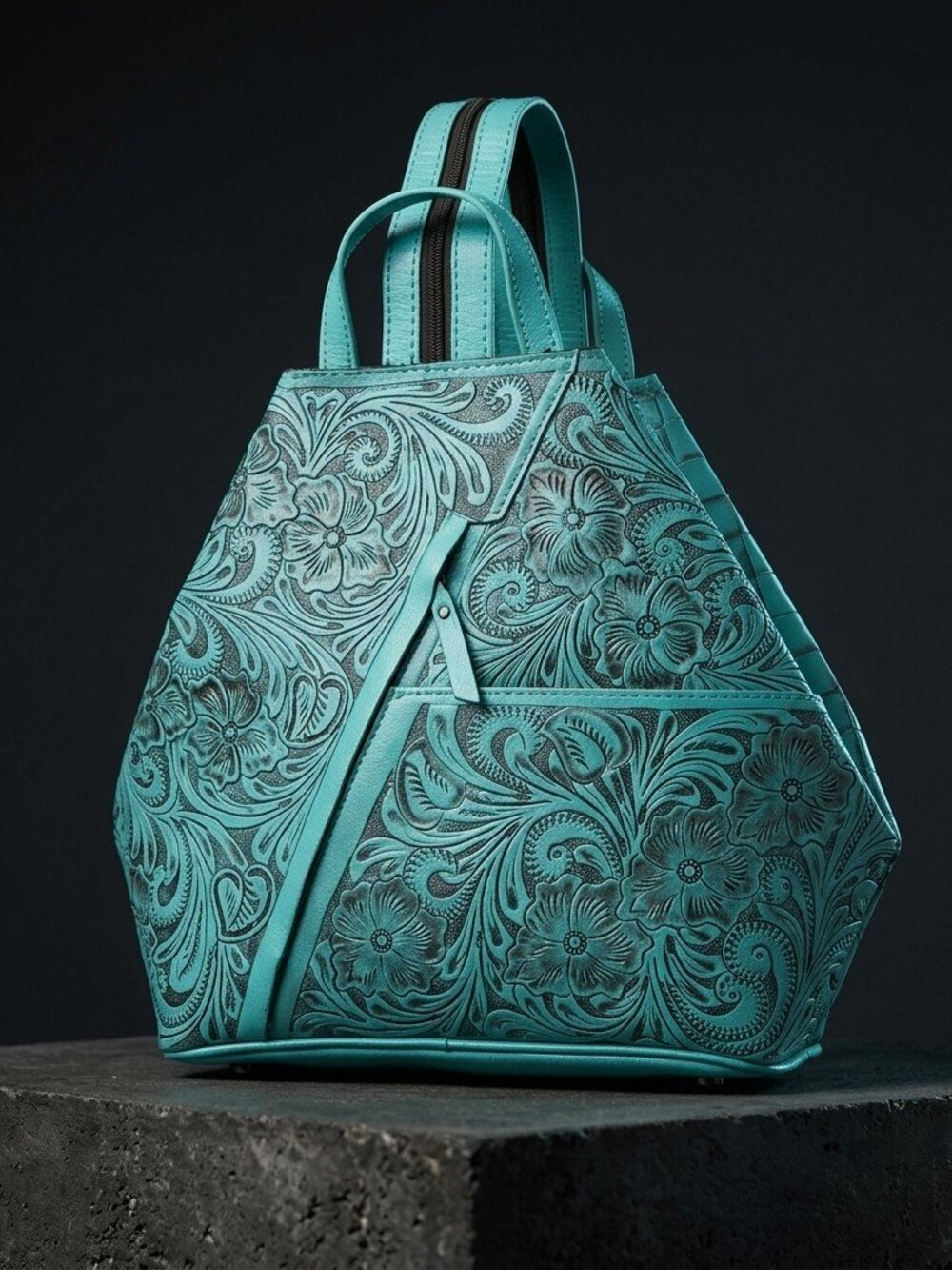 Turquoise Floral Embossed Tote Backpack
