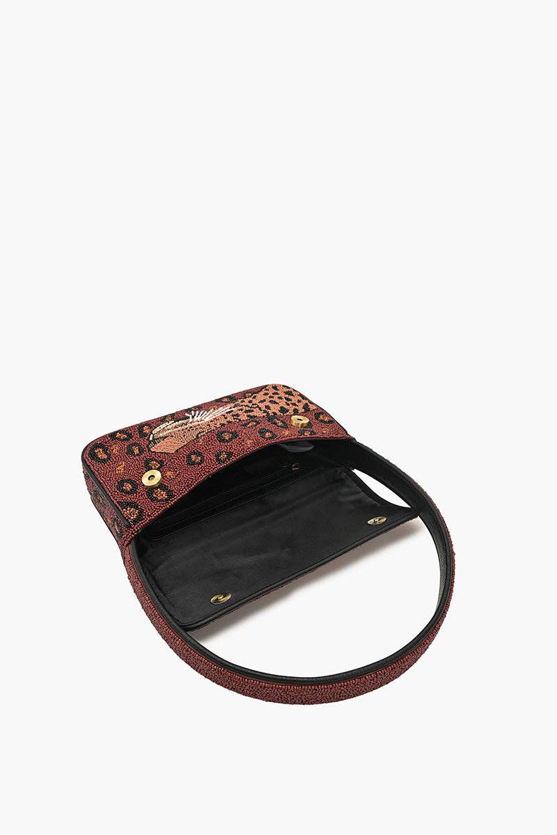 America & Beyond Forest Leopard Beaded Shoulder Bag