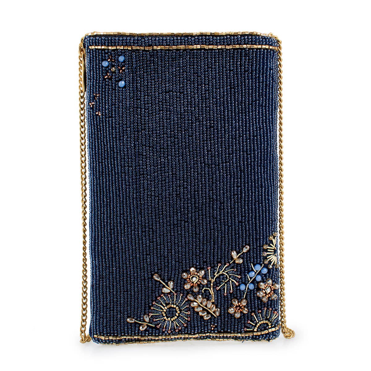Mary Frances Fairy Dust and Floral Blue Beaded Crossbody Phone Bag