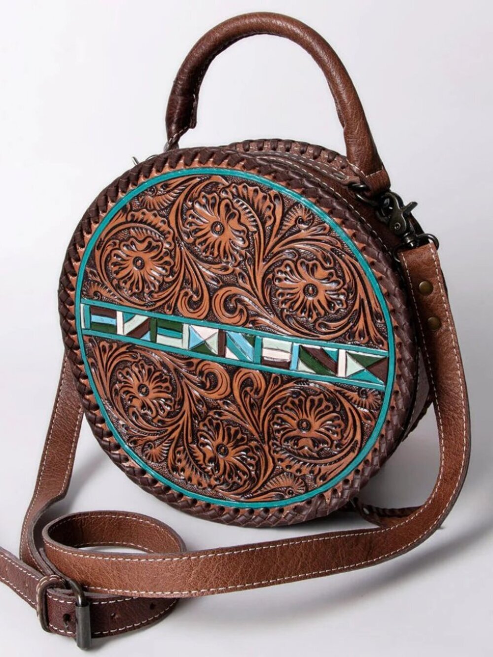 American Darling Turquoise Bloom Tooled Crossbody Canteen Bag