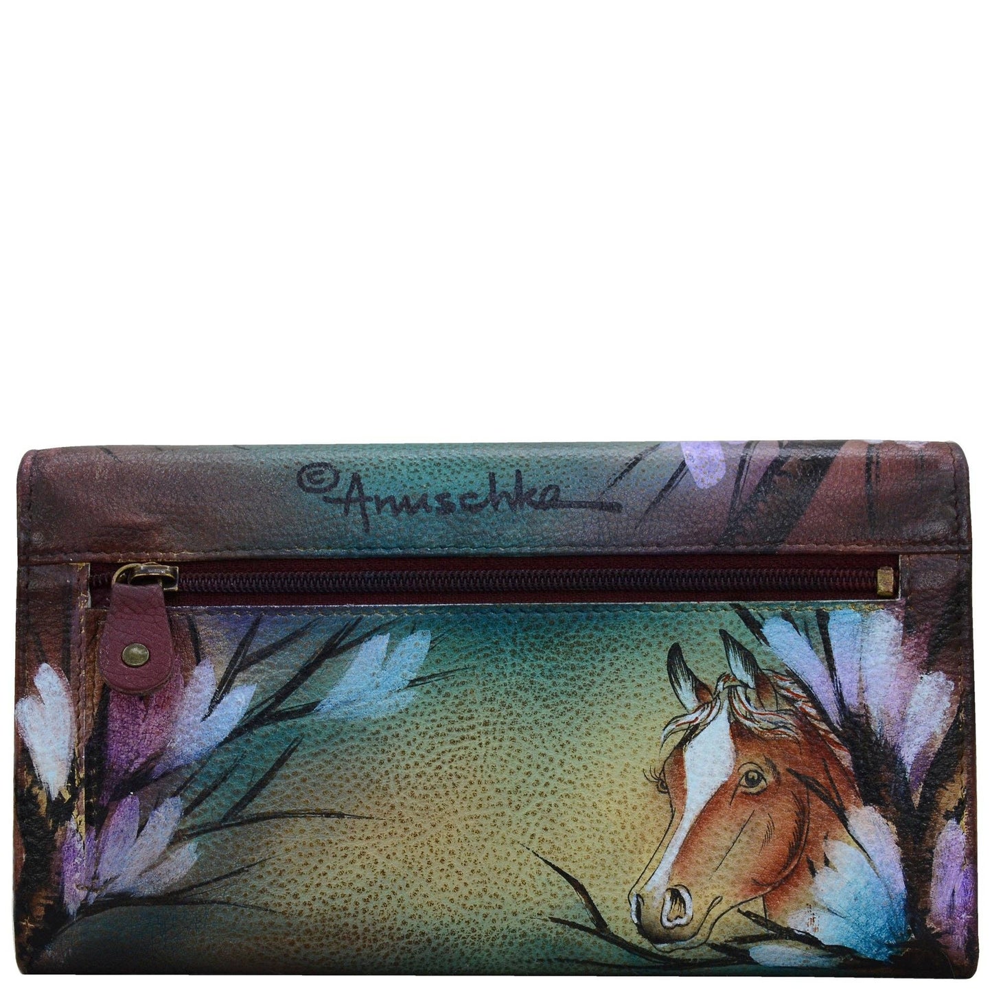 Anuschka Hand-Painted Leather Accordion Flap Wallet - 1112- Horse
