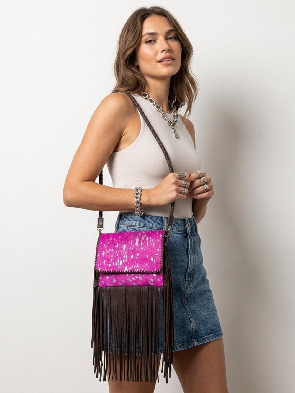 American Darling Pink Neon Nights Fringe Crossbody Bag