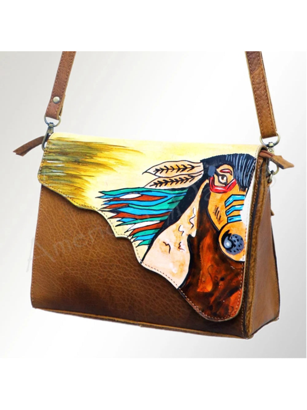 American Darling Wild Spirit Artisan Tooled Leather Crossbody Bag-Horse