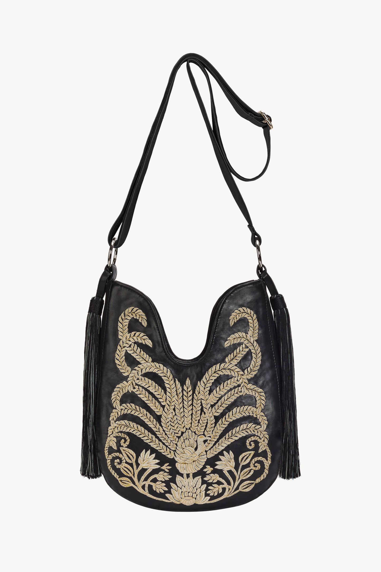 Mini Lyrebird Tassel Bag Black Faux Leather