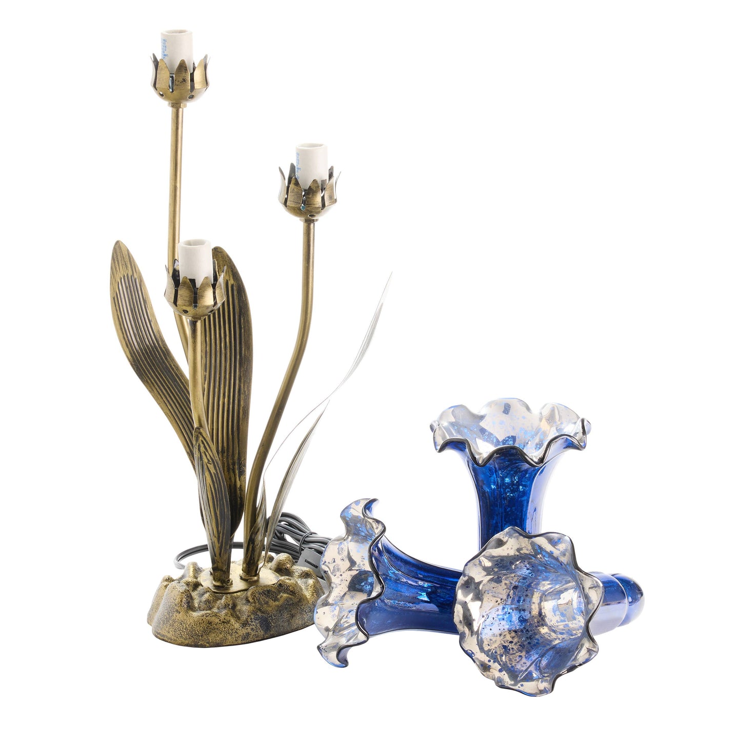 21"H Blue Mercury Glass 3 Lily Uplight Table Lamp