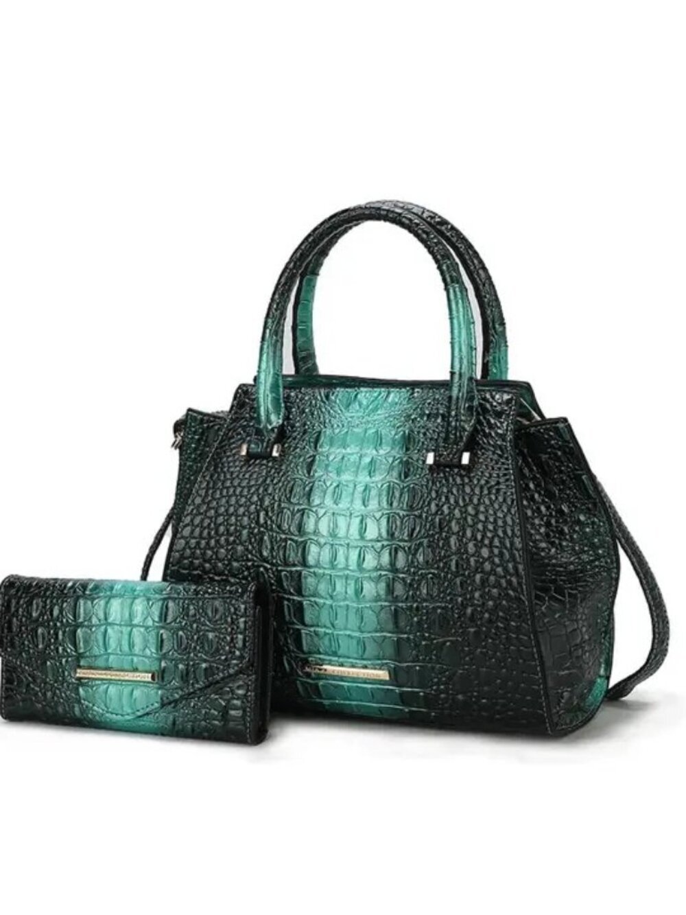 Mkf Bently Croc-Embossed Tote & Wallet By Mia K-Emerald Croc Luxe Satchel Se