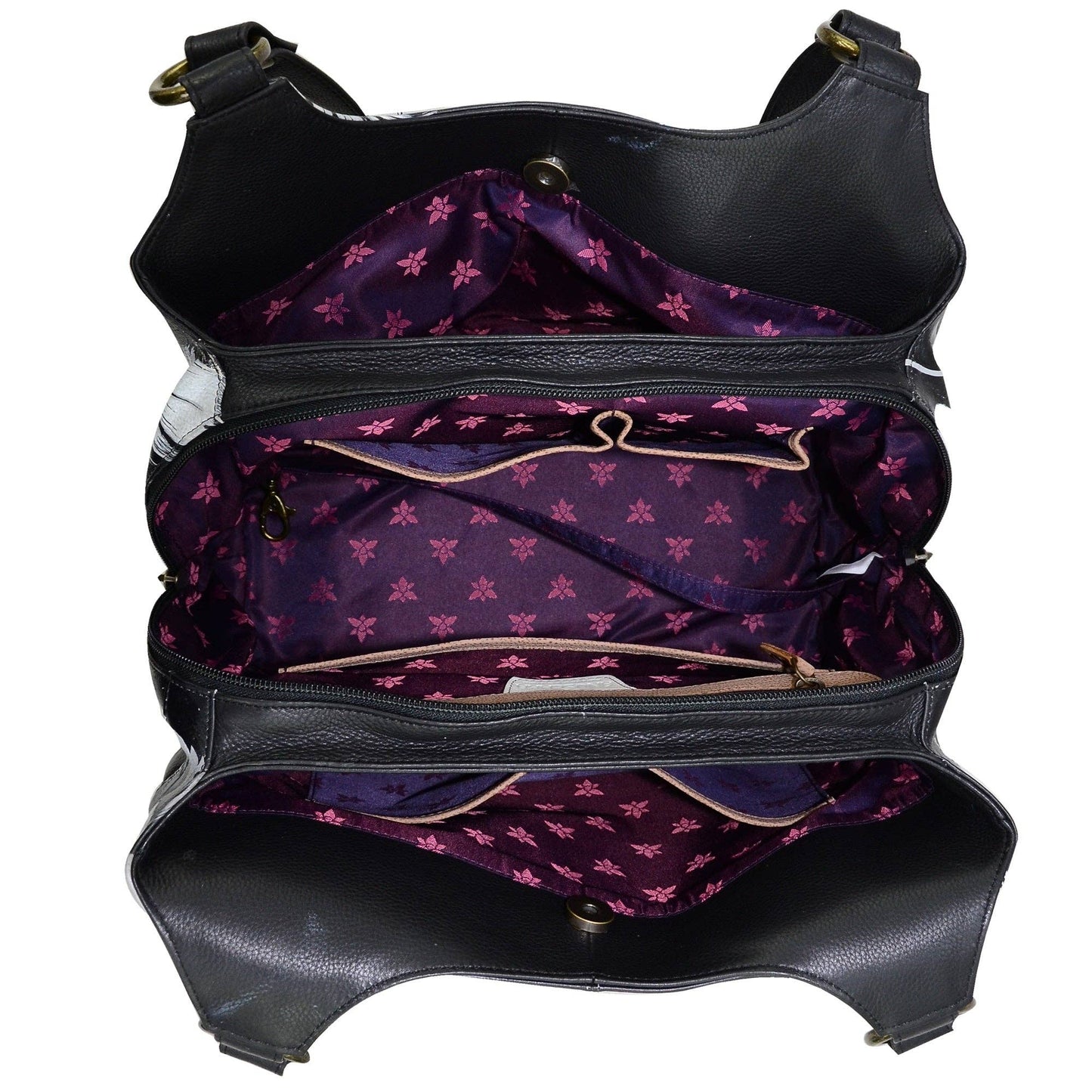 Hand-Painted Leather Triple Compartment Large Satchel - 652