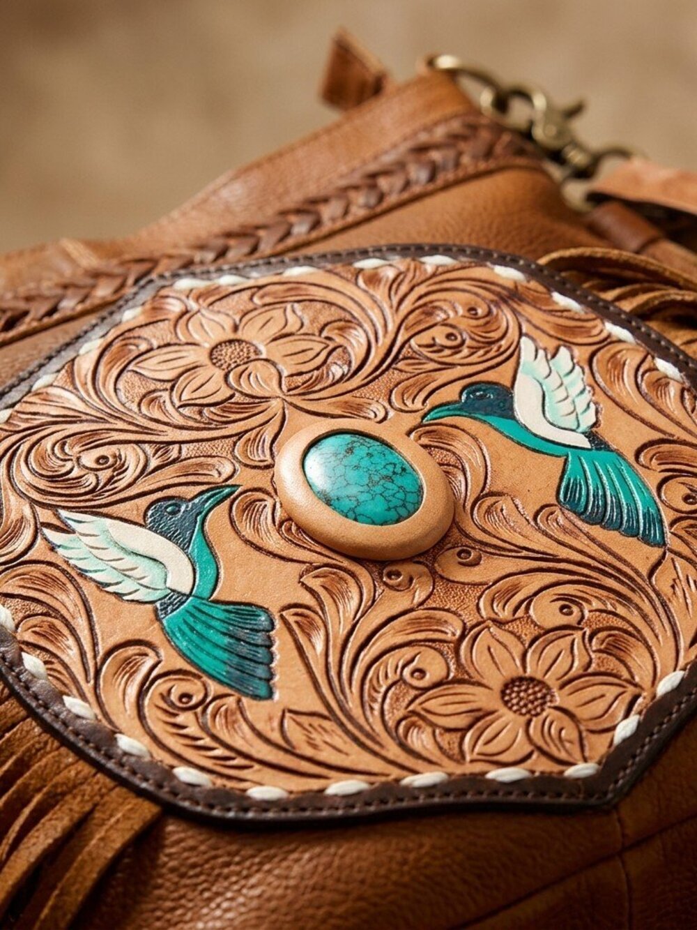 American Darling Turquoise Hummingbird Spirit Fringe Crossbody
